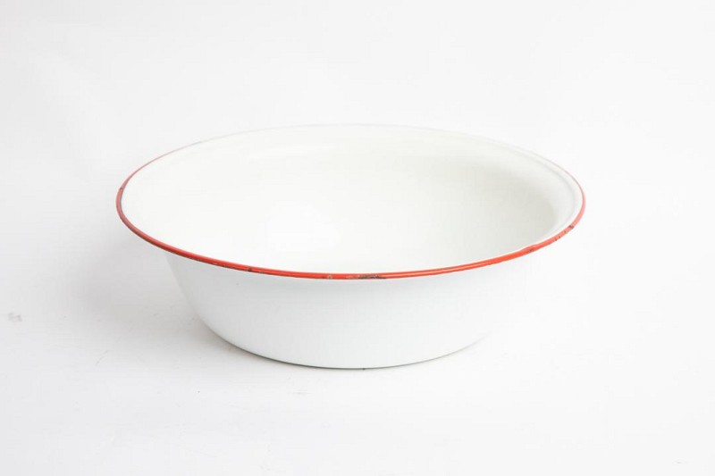 Hospital Bowl in Enamel White with Red Rim